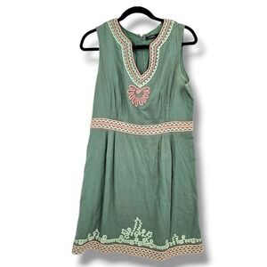 Theme Embroidered Dress Sleeveless Green Casual Summer Dress Size L‎